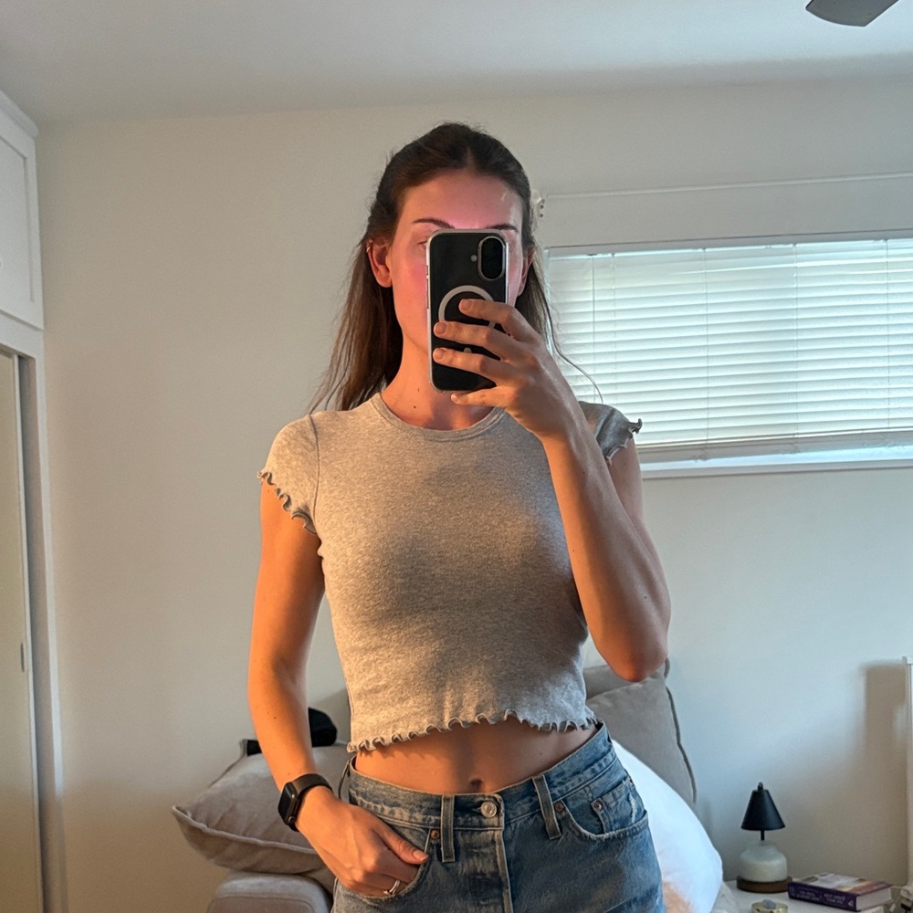 Brandy Melville Heather Gray Ruffle Tee